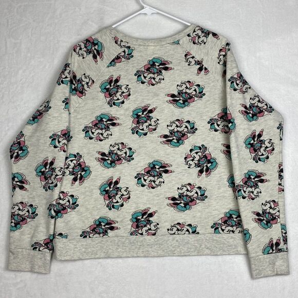 Disney Mickey & Minnie Mouse Ice Skating Sweater Womens Large Gray Sweatshirt - Picture 3 of 9